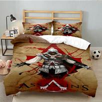 3PCS Assassin Bedding Set Printed Duvet Cover Closure Includes 1 Duvet Cover & 2 Pillowcases for All Seasons Bedroom Decor 135cmx200cm