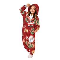 Children's Christmas Flannel Printed One-Piece Pajama Romper for Holiday Loungewear 140 red