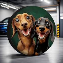 Funny Dachshund Dogs Tire Cover Polyester Automotive Spare Wheel Protector for SUV RV 14inch