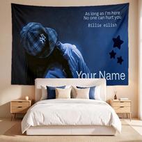 Billie Eilish (1) Custom Name Tapestry Wall Hanging Tapestry Wall Art Decor for Bedroom Living Room 100cmx150cm