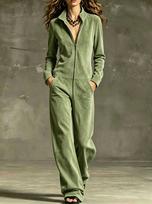 Women's Fashion Wide Leg Jumpsuit with Stand Collar, Front Zip and Pockets XXL gray