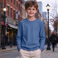 Boys and Girls Long Sleeve Color Shirt Casual Comfortable Top for Daily Wear and School 110 mėlyna