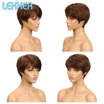 Lekker Colored Short Pixie Cut Straight Bob 100% Human Hair Wigs With Bangs For Women Brazilian Remy Hair Burgundy Red Clearance 6inches beige
