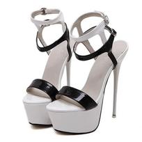 Women Summer 16cm High Heels Sandals Sexy Peep Toe Platform Ankle Buckle Strap Super High Heel Party Pumps 39 gray