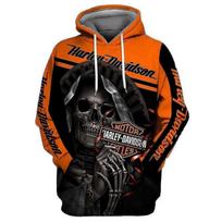 Naujas 3D kaukolės Harley-davidson Hoodie Megztinis su gobtuvu Džemperis Puloveris Aukštos kokybės L black