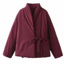 Autumn and Winter Fashion Double-breasted Kimono-style Padded Warm Fleece-lined Jacket Women's Niche Bow Knot Jacket XS black