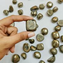 Certified Pyrite Tumble Stone with Authenticity Certificate (100 Gm) | Healing Gemstone for Abundance & Wealth | Decorative Pebble for Home Decor, O beige