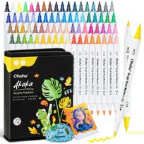 Ohuhu Acrylic Paint Markers Cotton Core 72 Colors Dual Tips Paint Pens High Opacity Acrylic Markers Waterproof Lightfast Drawing black