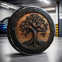 1pc Viking Tree Shield Polyester Fabric Tire Cover - Fits, Exquisite Celtic Knot And Tree Design, Durable And Portable, Suitable 14inch