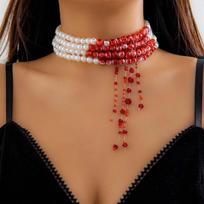 Halloween Choker Gothic Blood Drop Earrings Pearls Tassel Choker Gothic Blood Drop Brooch  Lady StyleB brown