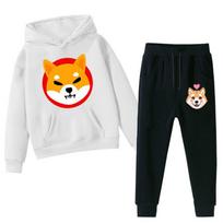 Shiba Inu Print Hoodie Sweatpants Set Women Casual Fleece Lined Streetwear XS