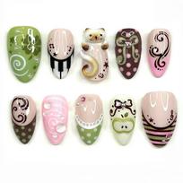 24PCS Sweet Cool Short Almond Press on Nails Black White 3D Cartoon Bear Bowknot False Nails Piano Star Heart Cute Nail Tips Art