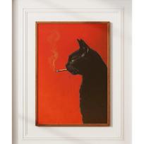 Vintažinis Juodas Katas Rūkantis Drobės Spaudinys Be Rėmo Retro Raudonas Plakatas Sienos Menas, Minimalistinis Gyvūno Paveikslas Moderniems Namams 60X90CM No Framed