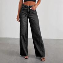 Women S Loose Wide Leg Denim Jeans Raw Hem Side Seam Splicing XL