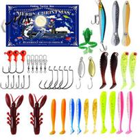 Outdoor Fishing Accessories Advent Calendar for Men, 24 Days Christmas Countdown with Lures & Lure Kit Hooks Freshwater and Saltwater Fishing, Festive L gray