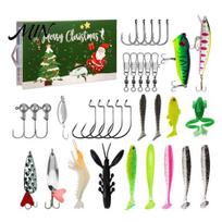 Outdoor Fishing Accessories Advent Calendar for Men, 24 Days Christmas Countdown with Lures & Lure Kit Hooks Freshwater and Saltwater Fishing, Festive C