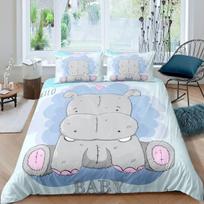 Hippopotamus Duvet Cover Set 3D Print Bedding Set, Soft Microfiber Duvet Cover with Zipper and Pillowcase For Boys/Girls Kids 90×200cm&Duvet Cover