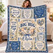 Personalized Big Hug Blanket, Encouragement Gift for Her, Thinking of You Fleece Throw, Get Well Soon Gift, Motivational Comfort Blanket 100x130cm