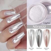 Aurora Moonlight Chrome Nail Powder High-Gloss Mirror Fine Glitter Pigment Manicure Aurora Pearl Rubbing Dust Chrome Nails gray