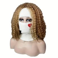 Explosive single-hole knitted mask embroidered love headgear acrylic wool balaclava hat one size fits all brown