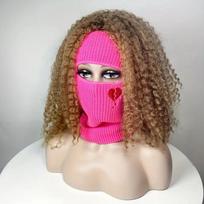 Explosive single-hole knitted mask embroidered love headgear acrylic wool balaclava hat one size fits all pink