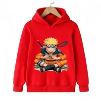 Kids Naruto Hoodie, Children  Drawstring Hooded Sweatshirt Chibi Uzumaki Naruto Graphic Print Casual Pullover Top Anime Clothes 160 red
