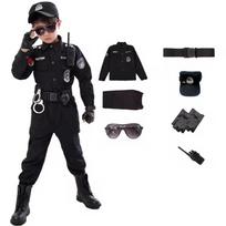 SWAT Vaikų Helovino Policininko Cosplay Kostiumai Vaikų Karnavalinė Policijos Uniforma 110-160cm Berniukų Armijos Policininkai Kareivis 7 Vnt./Rinkiniai Kids 110CM black