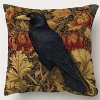 1pc William Morris Moody Rook Victorian Floral Bird Print Pillow Cover - 18x18 Inch Luxury Short Plush Case with Golden Foliage 55X55CM