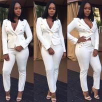 Black & White Nightclub Chic: Women's Sexy Casual Professional Buttoned Suit Set Small black