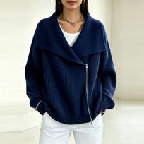 Women's Oversized Knitted Jacket Big Lapel Asymmetric Diagonal Zipper Loose Long Sleeve Casual Knit Cardigan Coat for Fall Winter XL black