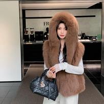 Haining thickened vest double-sided hairy big white bear imported fox hair fashion thickened big hat vest s (recommended weight 40-50kg) brown