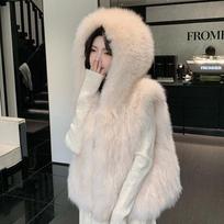 Haining thickened vest double-sided hairy big white bear imported fox hair fashion thickened big hat vest s (recommended weight 40-50kg) gray