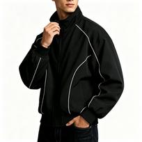 Men's Spring Fall Stand Collar Jacket, Loose Fit Casual Hiking Outdoor Jacket L