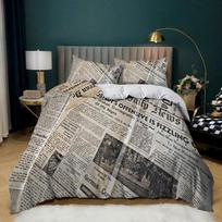 Newspaper Duvet Cover Set, Vintage Black White Newspaper Bedding Set, Retro Poster Collage Comforter Cover with Zipper and Ties 140×200cm&Duvet Cover