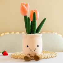 Tulip Plant Plush Toy Succulent Plant Plush Stuffed Toy Potted Flower Decoration Toy Creative Gift for Room Bookshelf Decor