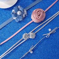 Satino choker kaklo papuošalas,  Dvisluoksnė sidabrinė rožė
