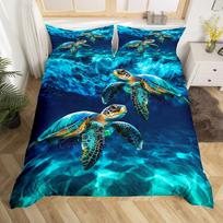 Sea Turtle Duvet Cover Full King Size,Tortoise Reptile Animal Bedding Set,Marine Life Comforter Cover,Hawaiian Ocean Quilt Cover EU Single(135x200cm)