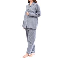 Long Made in Imabari Terry Size Plain Loungewear Autumn Day Gift Women's Pajamas, 100% Cotton, Sleeved, Japan, Cloth, LL, Navy, Set, Gift, Mother's gray