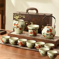 Ru kiln tea set teapot teacup tea set tea brewer household ceramic teapot complete tea set gift box persimmon ruyi lifting pot big set