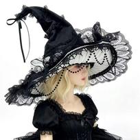 Meier Lace Big Bow Witch Hat, Dark Gothic Wizard Big Eaves Hat