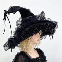 Meier Lace Big Bow Witch Hat, Dark Gothic Wizard Big Eaves Hat
