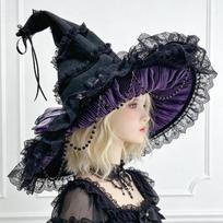 Meier Lace Big Bow Witch Hat, Dark Gothic Wizard Big Eaves Hat