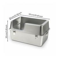 Stainless Steel Litter Box Open-Top Cat with High Sides Easy-to-Clean 50-35-30cm gray