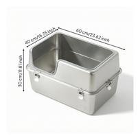 Stainless Steel Litter Box Open-Top Cat with High Sides Easy-to-Clean 60-40-30cm