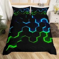 Geometry Hexagon Duvet Cover Navy Blue Comforter Cover Watercolor Honeycomb Abstract Tie Dye Bedding Set Microfiber Quilt Cover 100x135cm 3pcs