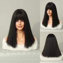LISA same wig summer long hair one size fits all black medium long straight hair fashion air bangs wig women gray
