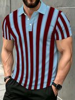 Men's Outdoor Polo Shirt, Available in Multiple Sizes, Featuring a Contrasting Vertical Stripe Design in Burgundy and Light Blue, with a 3XL įvairiaspalvis