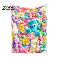 Soft Flannel Throw Blanket Teddy Bear Floral Print Blanket, Super Plush Cute Bunny Aesthetic Bedroom Accessory Puppy Pattern, Cozy for Dorm L A