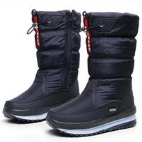 Winter snow boots women's tall cotton boots winter thickened waterproof non-slip piled cotton shoes thickened 42 black