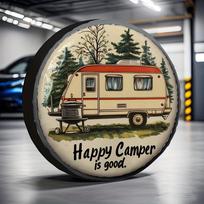 Happy Camper Retro Trailer Spare Tire Cover Polyester Waterproof Universal Fit Outdoor RV Accessory 17inch